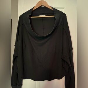 We The Free Black Waffle Off Shoulder Top S